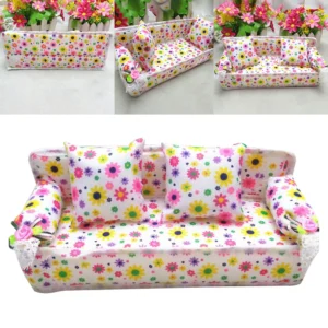 Flower Cloth Sofa Couch 2 Cushions Cute Dollhouse Furniture Chair Living Room Doll Accessories Doll House Girl Toy